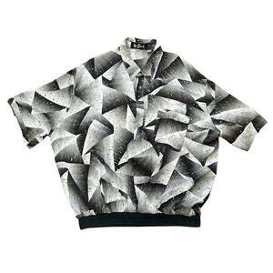 Vintage Alan Stuart Polo Shirt Mens 2X Silver Geometric Artsy Banded Retro Disco